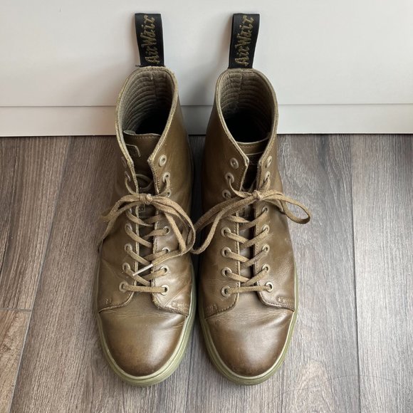 Dr. Martens Army Green Talib Leather Lace Up Platform Combat Ankle Boots, L10 - Picture 2 of 7